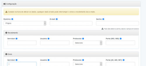Pcontrol: Formulário Dados Conta Email