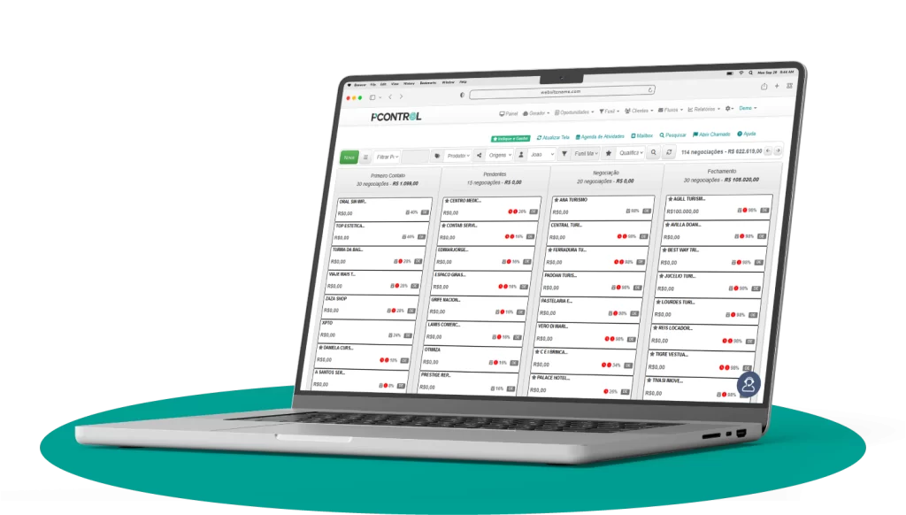 Pcontrol: CRM de vendas - Pipeline no Laptop