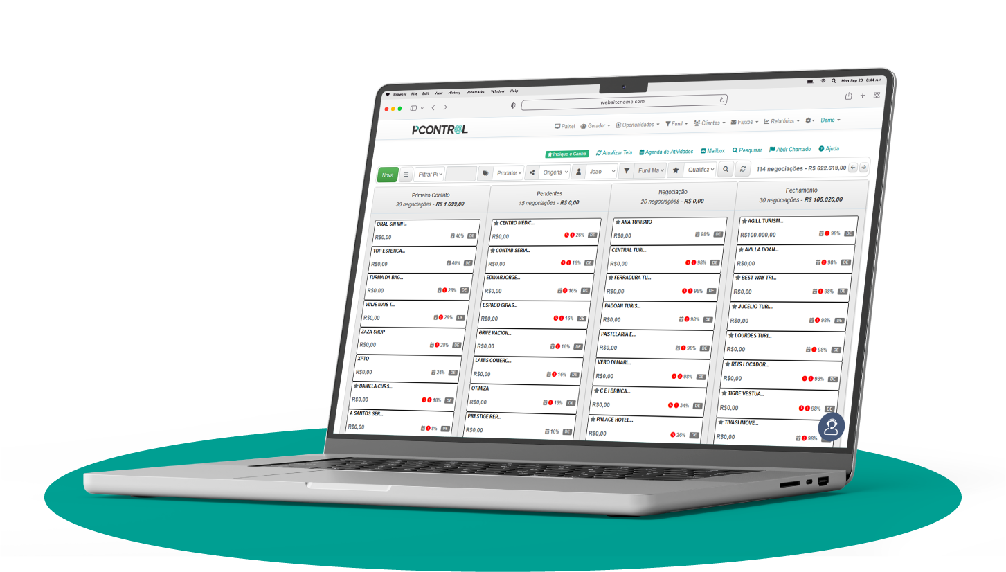 Pcontrol: CRM de vendas - Pipeline no Laptop